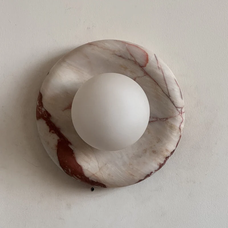 Ronde Design Wandlamp Met Marmeren Achterplaat En Glazen Bol Voor Hal En Slaapkamer | Sansoti