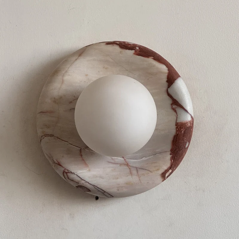 Ronde Design Wandlamp Met Marmeren Achterplaat En Glazen Bol Voor Hal En Slaapkamer | Sansoti