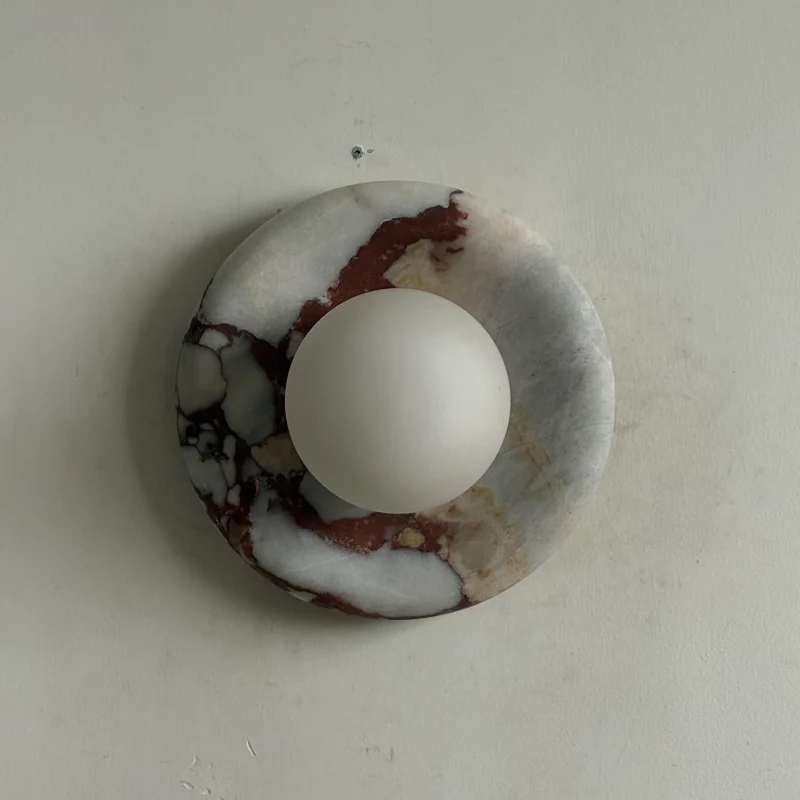 Ronde Design Wandlamp Met Marmeren Achterplaat En Glazen Bol Voor Hal En Slaapkamer | Sansoti