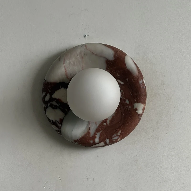 Ronde Design Wandlamp Met Marmeren Achterplaat En Glazen Bol Voor Hal En Slaapkamer | Sansoti