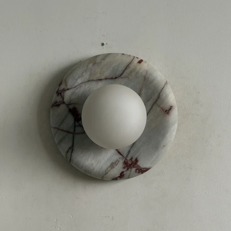 Ronde Design Wandlamp Met Marmeren Achterplaat En Glazen Bol Voor Hal En Slaapkamer | Sansoti