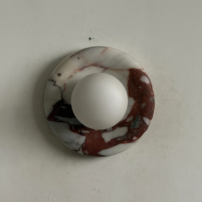 Ronde Design Wandlamp Met Marmeren Achterplaat En Glazen Bol Voor Hal En Slaapkamer | Sansoti