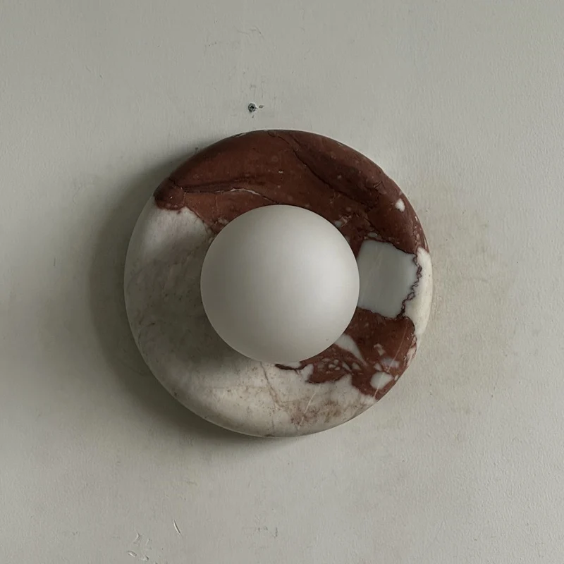 Ronde Design Wandlamp Met Marmeren Achterplaat En Glazen Bol Voor Hal En Slaapkamer | Sansoti