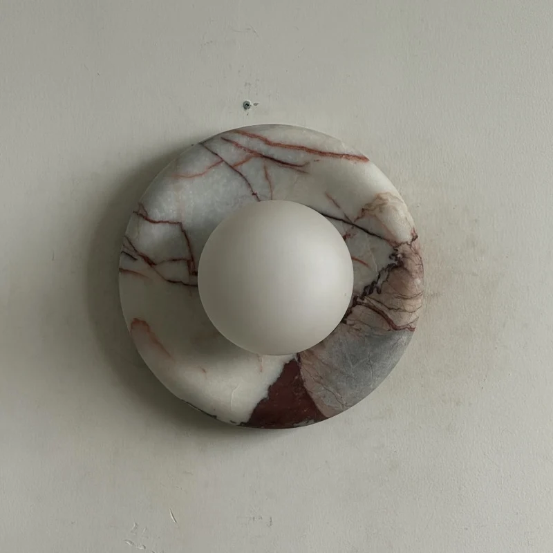 Ronde Design Wandlamp Met Marmeren Achterplaat En Glazen Bol Voor Hal En Slaapkamer | Sansoti