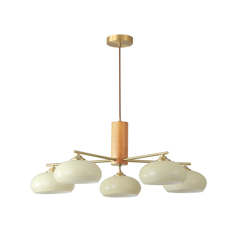 Ovale Design Kroonluchter Met Glazen Kappen En Messing Details Voor Woonkamer En Eetkamer | Sansoti