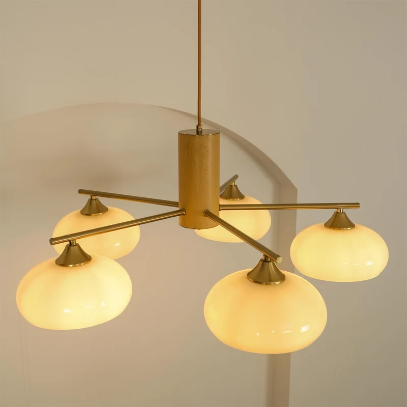 Ovale Design Kroonluchter Met Glazen Kappen En Messing Details Voor Woonkamer En Eetkamer | Sansoti