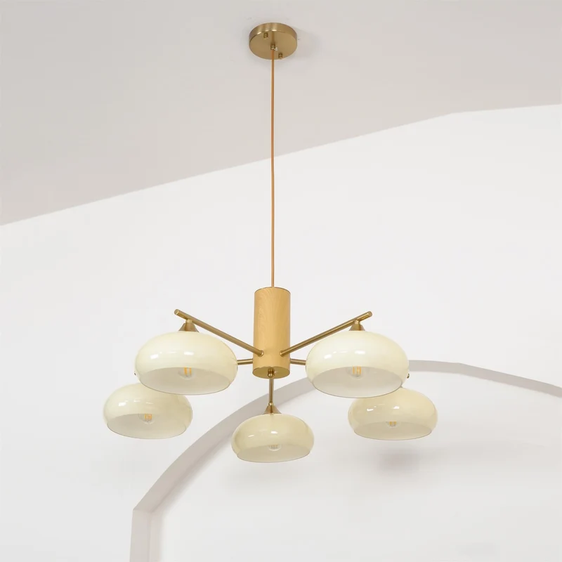 Ovale Design Kroonluchter Met Glazen Kappen En Messing Details Voor Woonkamer En Eetkamer | Sansoti
