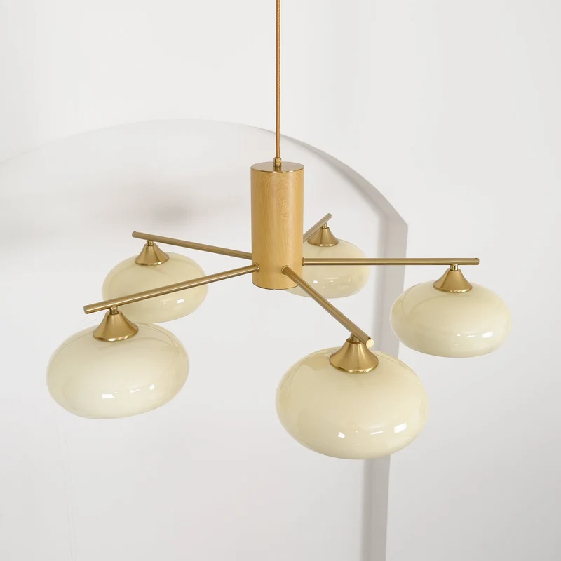 Ovale Design Kroonluchter Met Glazen Kappen En Messing Details Voor Woonkamer En Eetkamer | Sansoti