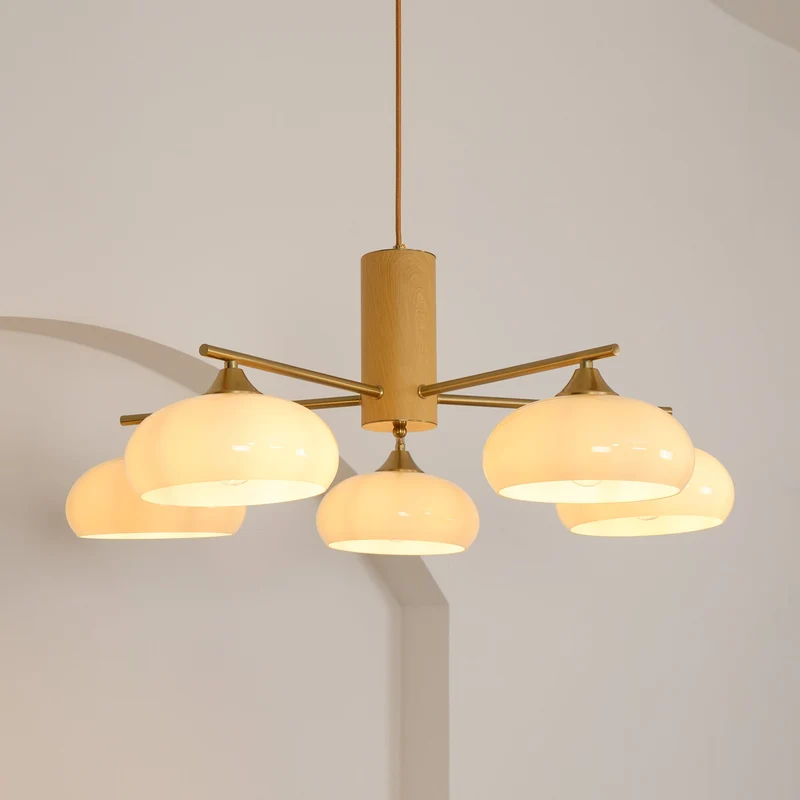 Ovale Design Kroonluchter Met Glazen Kappen En Messing Details Voor Woonkamer En Eetkamer | Sansoti