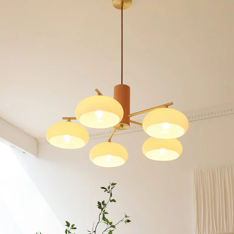 Ovale Design Kroonluchter Met Glazen Kappen En Messing Details Voor Woonkamer En Eetkamer | Sansoti