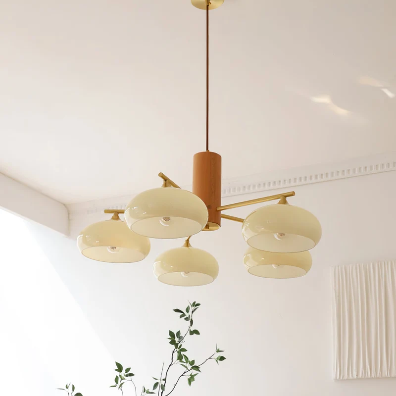 Ovale Design Kroonluchter Met Glazen Kappen En Messing Details Voor Woonkamer En Eetkamer | Sansoti