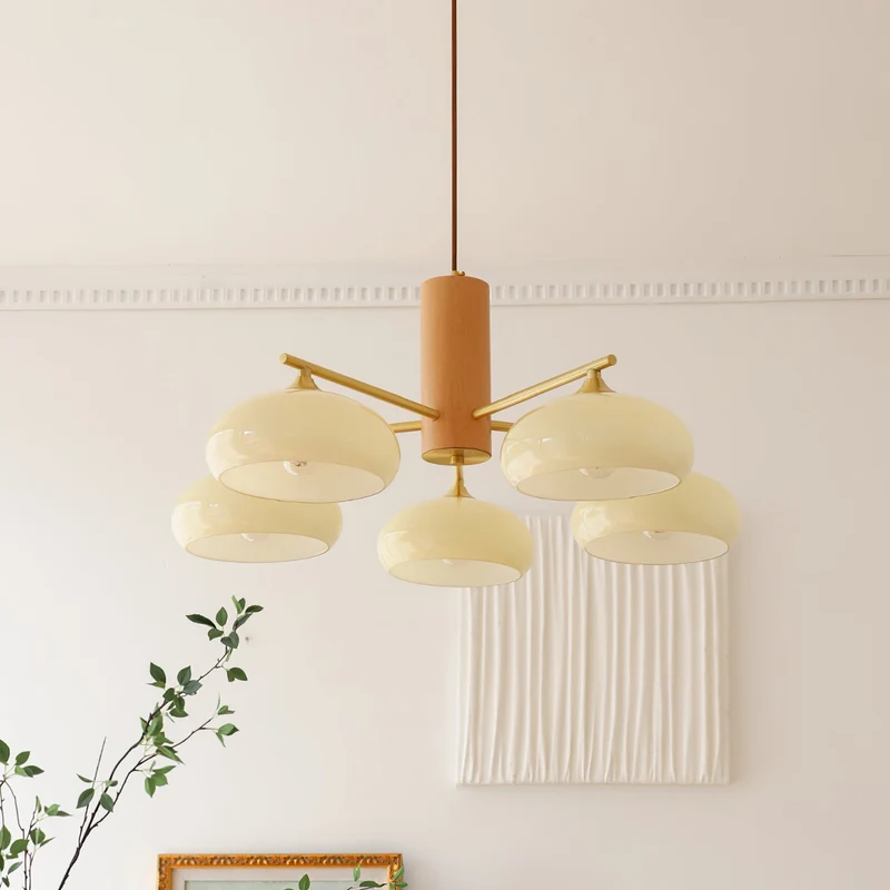 Ovale Design Kroonluchter Met Glazen Kappen En Messing Details Voor Woonkamer En Eetkamer | Sansoti
