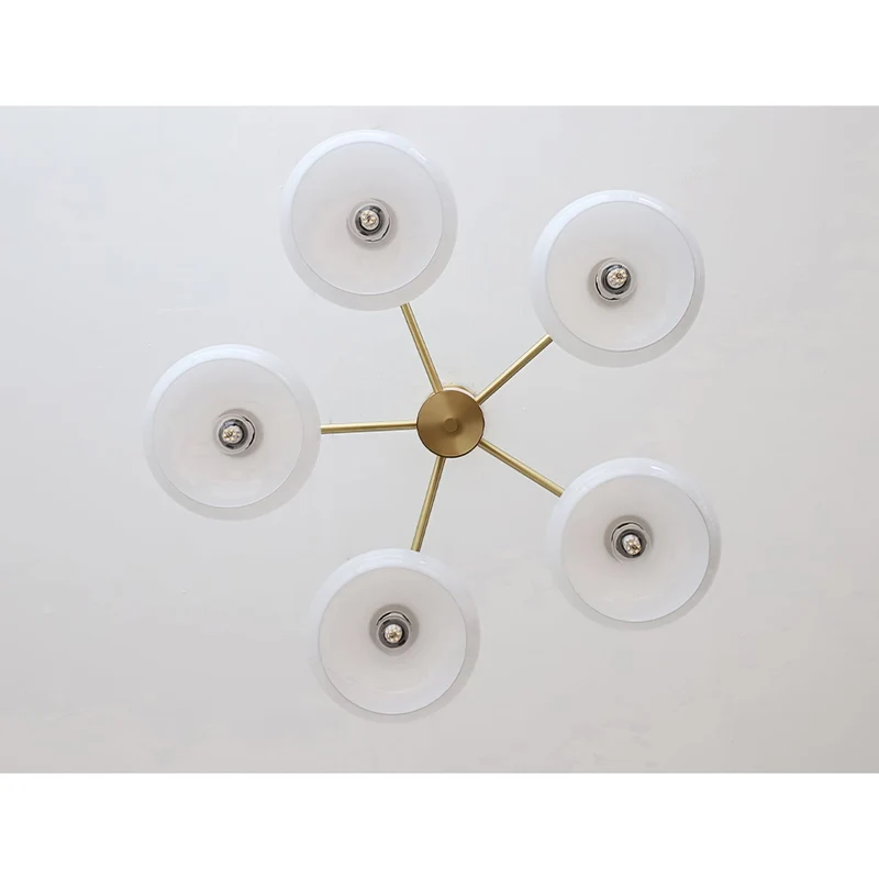 Ovale Design Kroonluchter Met Glazen Kappen En Messing Details Voor Woonkamer En Eetkamer | Sansoti