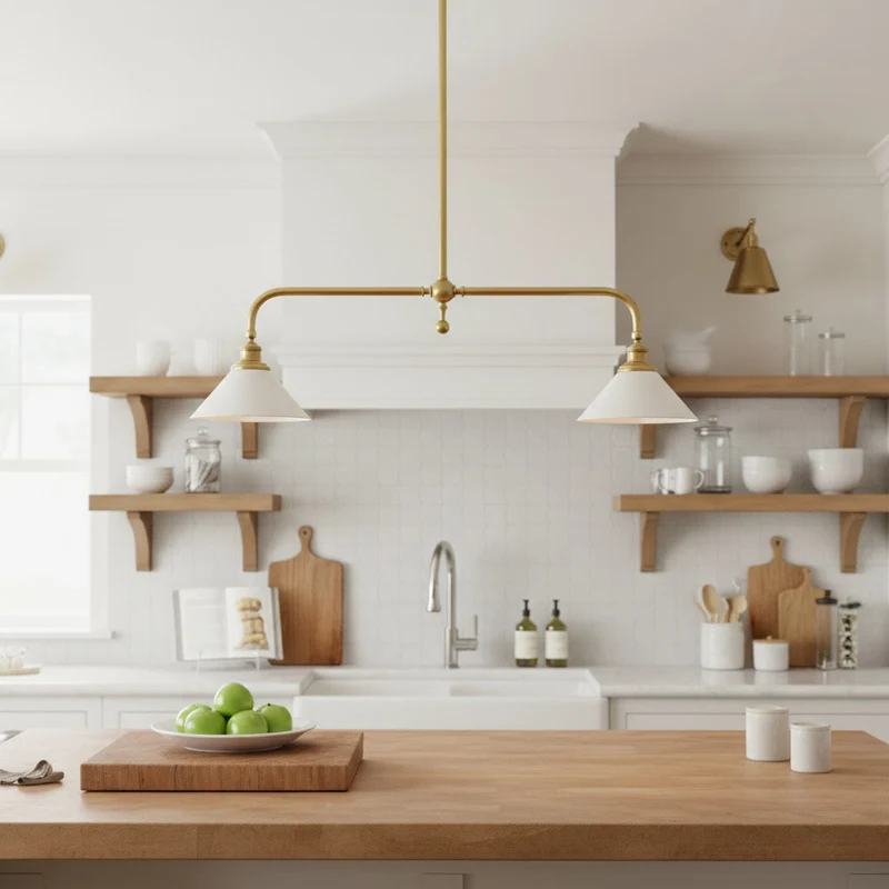 Luxe Design Hanglamp Met Witte Glazen Kappen Voor Eettafel En Keukeneiland In Messing Afwerking | Sansoti