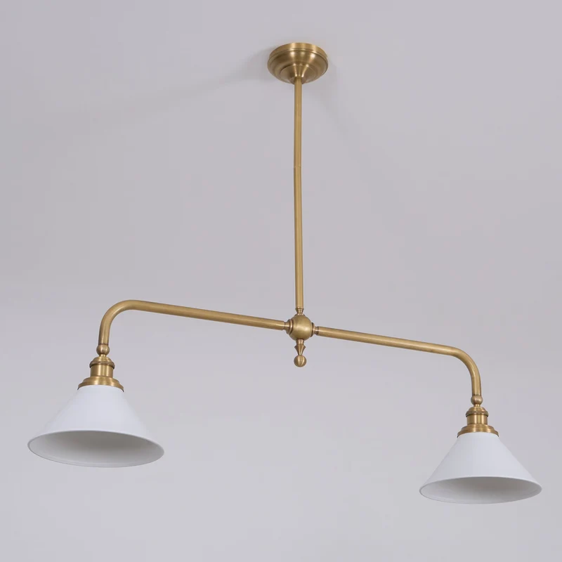 Luxe Design Hanglamp Met Witte Glazen Kappen Voor Eettafel En Keukeneiland In Messing Afwerking | Sansoti