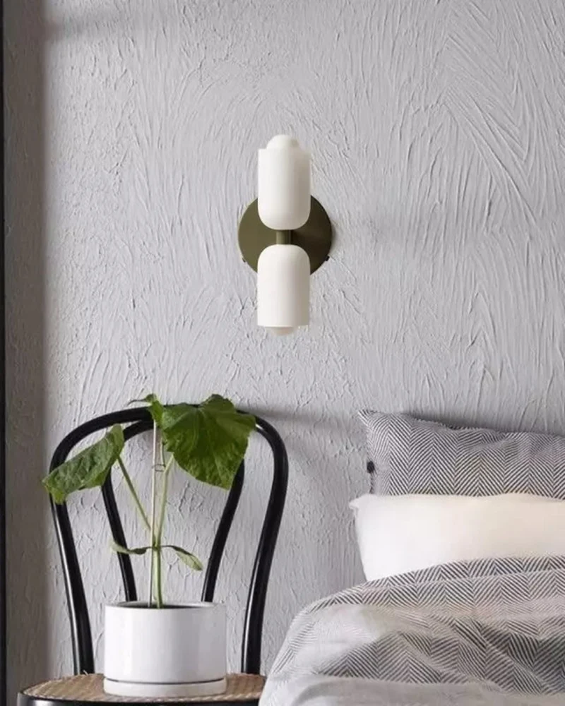 Sansoti | Wandlamp met Dubbele Glazen Kappen voor Slaapkamer en Woonkamer – E27 Wandverlichting