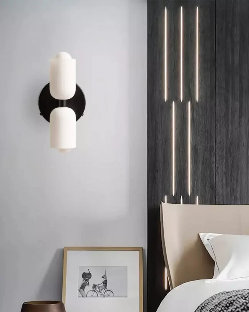 Sansoti | Wandlamp met Dubbele Glazen Kappen voor Slaapkamer en Woonkamer – E27 Wandverlichting
