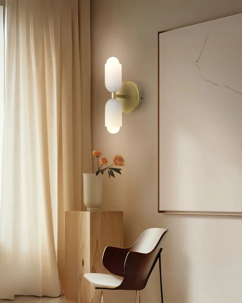 Sansoti | Wandlamp met Dubbele Glazen Kappen voor Slaapkamer en Woonkamer – E27 Wandverlichting