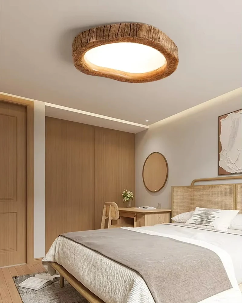 Sansoti | Ronde Plafondlamp Houtlook voor Slaapkamer en Woonkamer – Moderne LED Verlichting