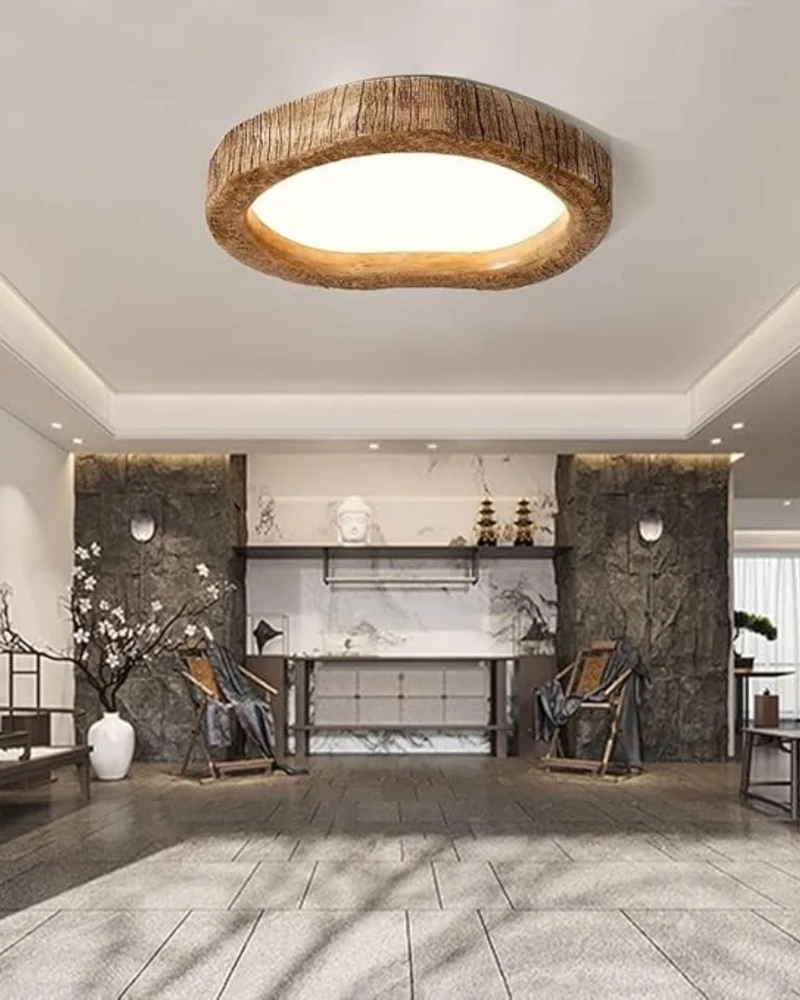 Sansoti | Ronde Plafondlamp Houtlook voor Slaapkamer en Woonkamer – Moderne LED Verlichting