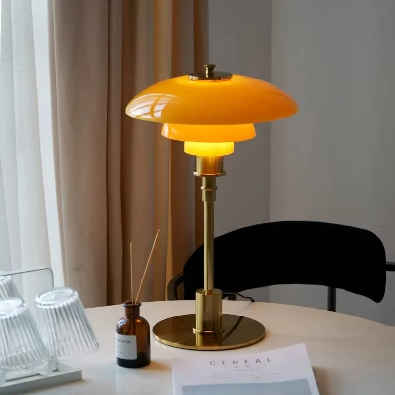 Tafellamp Glas Metaal Ø28cm Oranje LED Bureau Nachtkastje Design Lamp Sfeerverlichting Woonkamer Leeslamp Minimalistisch | Sansoti