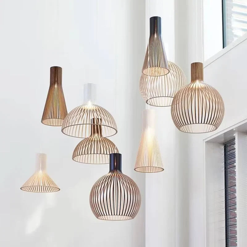 Hanglamp Hout Open Design E27 Natuurlijk Woonkamer Eettafel Houten Lamp Organisch Lichtspel Scandinavisch Interieur | Sansoti