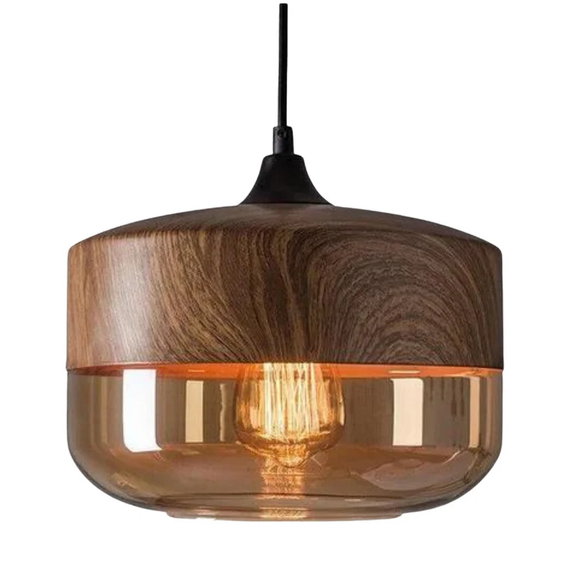 Hanglamp Glas Metaal Houtlook E27 Verstelbaar Woonkamer Eetkamer Slaapkamer Scandinavische Design Lamp Binnenverlichting | Sansoti