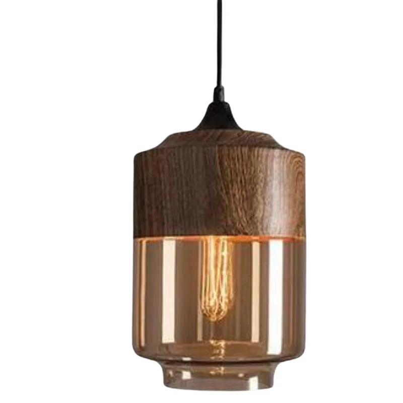 Hanglamp Glas Metaal Houtlook E27 Verstelbaar Woonkamer Eetkamer Slaapkamer Scandinavische Design Lamp Binnenverlichting | Sansoti