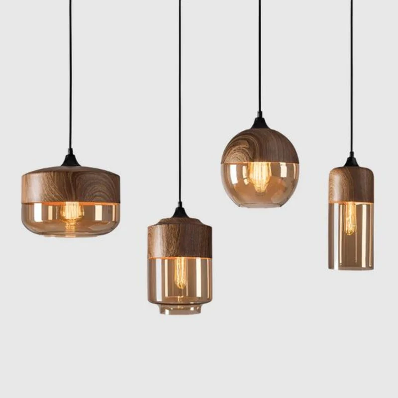 Hanglamp Glas Metaal Houtlook E27 Verstelbaar Woonkamer Eetkamer Slaapkamer Scandinavische Design Lamp Binnenverlichting | Sansoti
