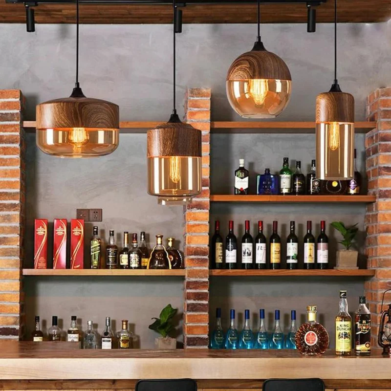 Hanglamp Glas Metaal Houtlook E27 Verstelbaar Woonkamer Eetkamer Slaapkamer Scandinavische Design Lamp Binnenverlichting | Sansoti