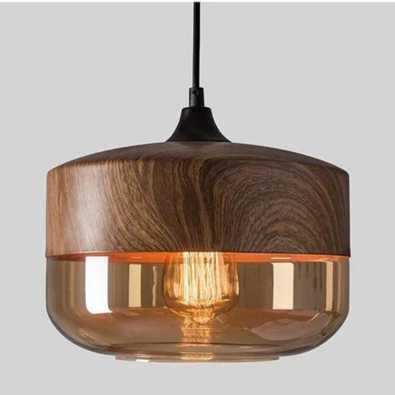 Hanglamp Glas Metaal Houtlook E27 Verstelbaar Woonkamer Eetkamer Slaapkamer Scandinavische Design Lamp Binnenverlichting | Sansoti