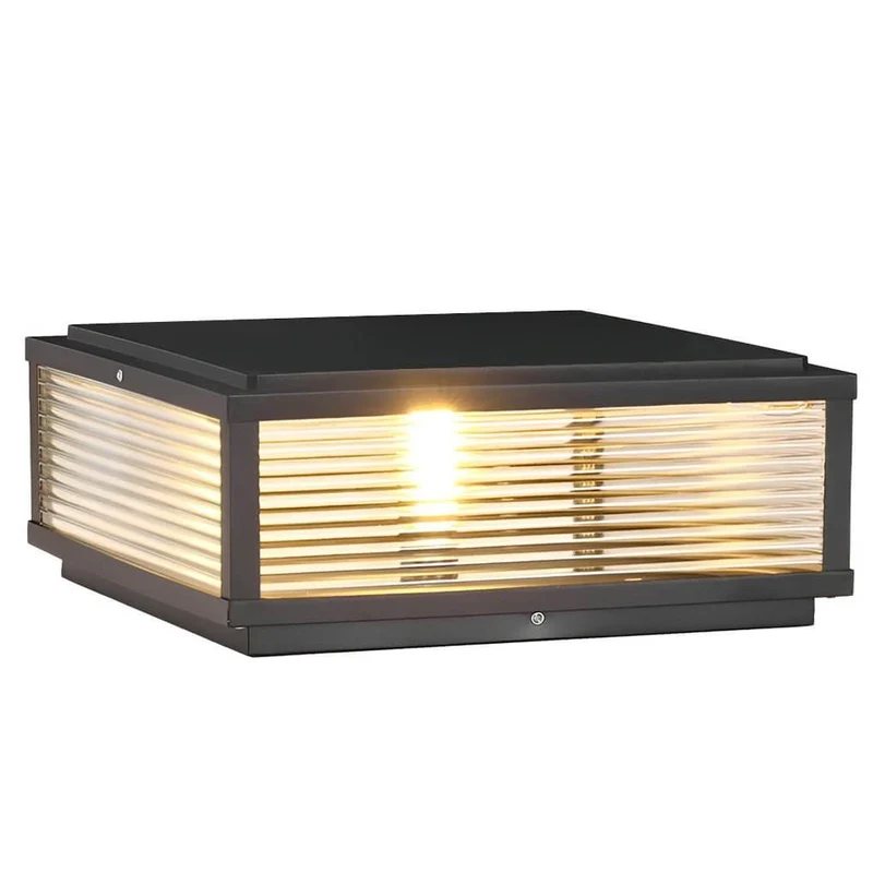 Vierkante Buiten Sokkel Lamp Met Geribbeld Glas En Aluminium Behuizing Voor Tuinpad En Oprit | Sansoti