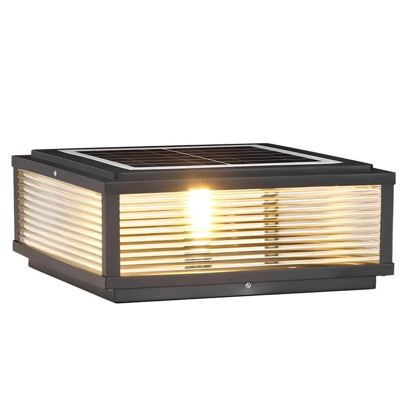 Vierkante Buiten Sokkel Lamp Met Geribbeld Glas En Aluminium Behuizing Voor Tuinpad En Oprit | Sansoti