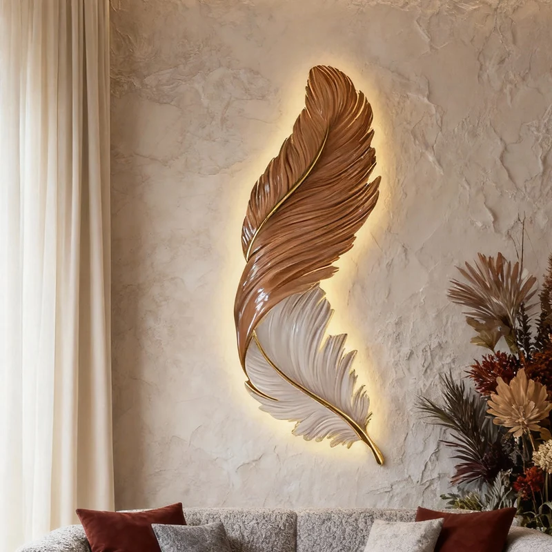 Artistieke Veren LED Wandlamp Met Verborgen Lichtstrip En Afstandsbediening | Sansoti