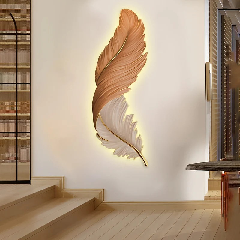 Artistieke Veren LED Wandlamp Met Verborgen Lichtstrip En Afstandsbediening | Sansoti