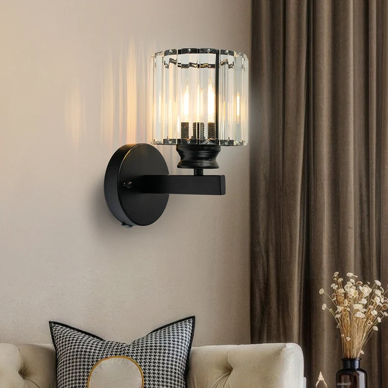 Wandlamp Glas Metaal Zwart 24cm Wandverlichting Woonkamer Slaapkamer Moderne Wandlamp Transparante Kap Accentverlichting | Sansoti