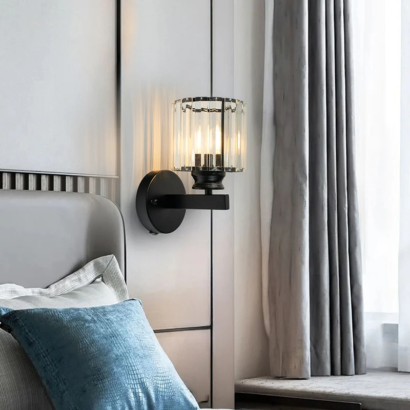 Wandlamp Glas Metaal Zwart 24cm Wandverlichting Woonkamer Slaapkamer Moderne Wandlamp Transparante Kap Accentverlichting | Sansoti