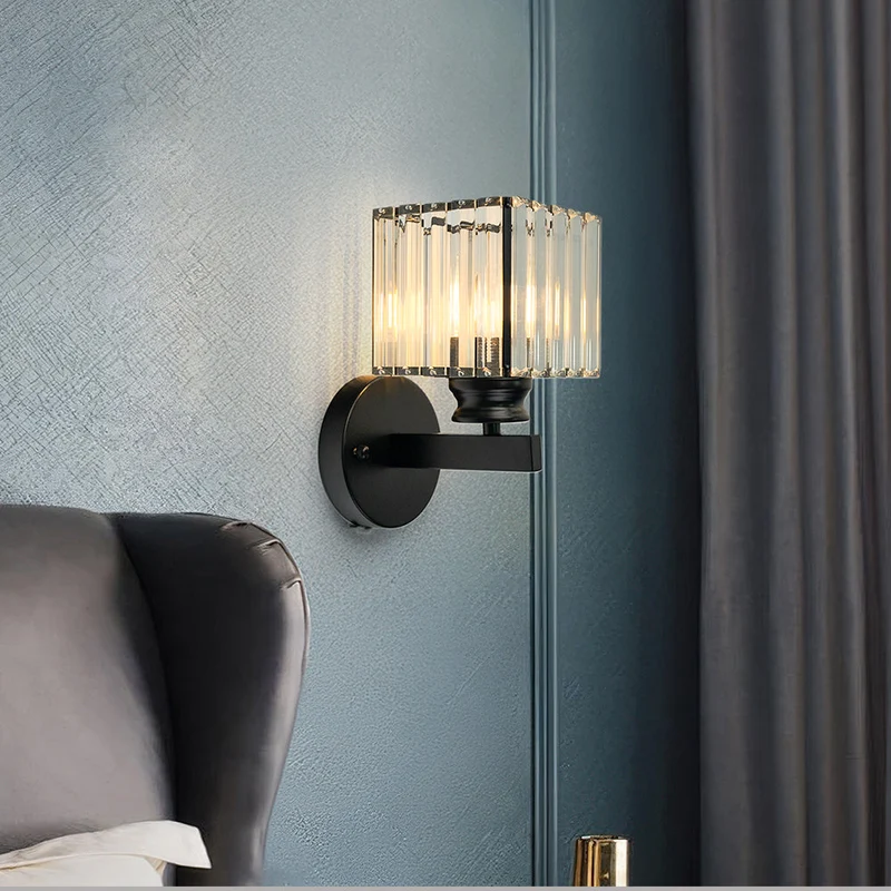 Wandlamp Glas Metaal Zwart 24cm Wandverlichting Woonkamer Slaapkamer Moderne Wandlamp Transparante Kap Accentverlichting | Sansoti