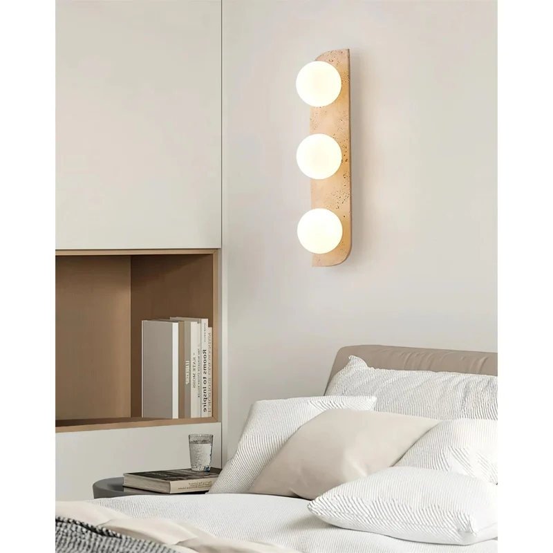 Wandlamp Travertin G9 Glas Hout Beige Woonkamer Hal Badkamer Minimalistische Wandverlichting Sfeerverlichting Natuurlijk Design | Sansoti