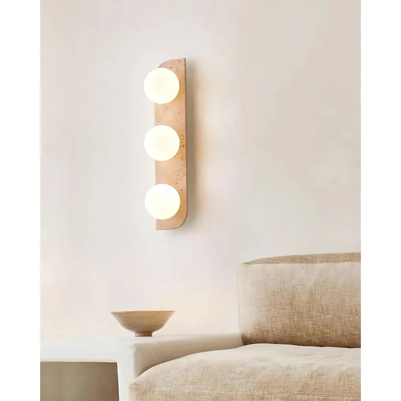 Wandlamp Travertin G9 Glas Hout Beige Woonkamer Hal Badkamer Minimalistische Wandverlichting Sfeerverlichting Natuurlijk Design | Sansoti