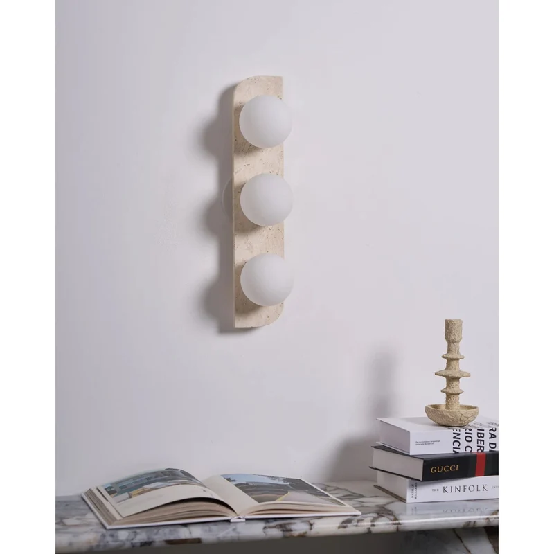 Wandlamp Travertin G9 Glas Hout Beige Woonkamer Hal Badkamer Minimalistische Wandverlichting Sfeerverlichting Natuurlijk Design | Sansoti