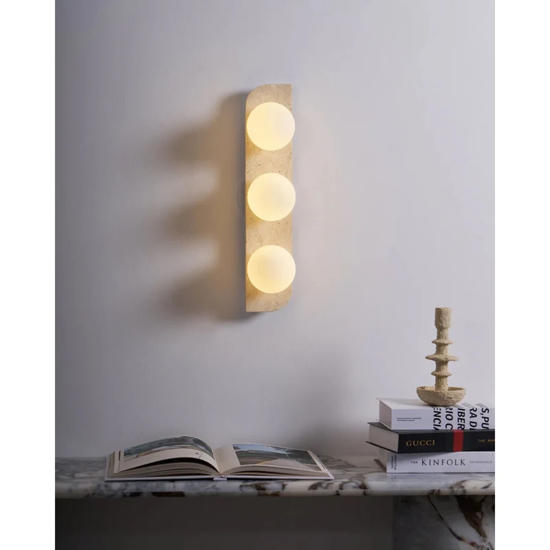 Wandlamp Travertin G9 Glas Hout Beige Woonkamer Hal Badkamer Minimalistische Wandverlichting Sfeerverlichting Natuurlijk Design | Sansoti