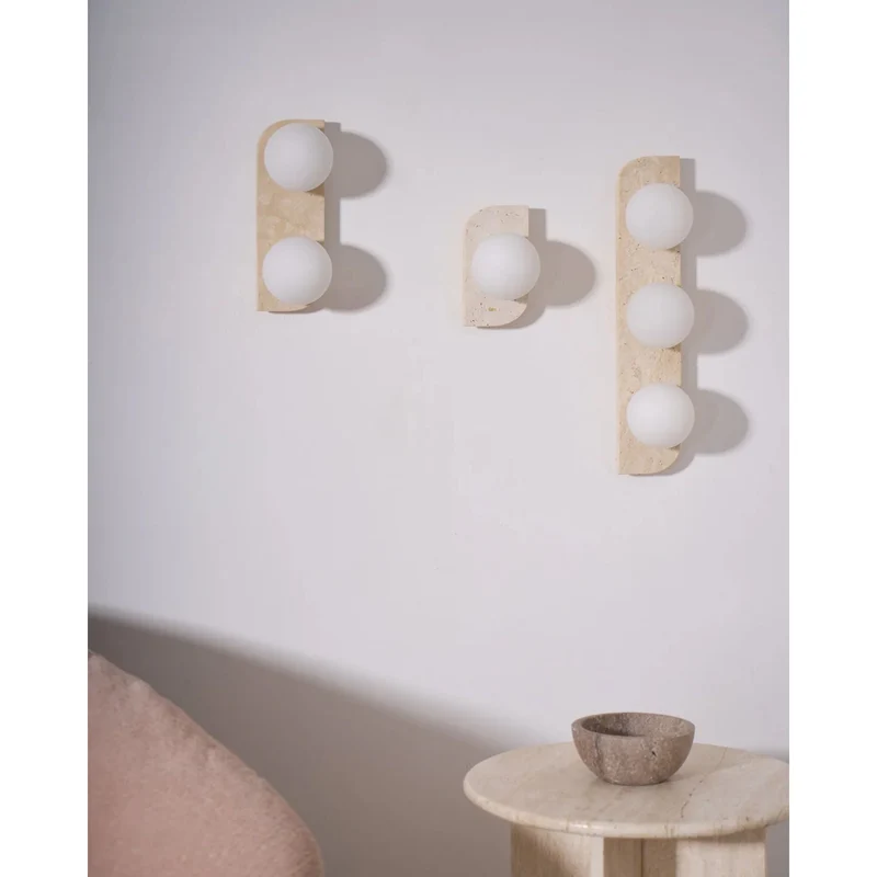 Wandlamp Travertin G9 Glas Hout Beige Woonkamer Hal Badkamer Minimalistische Wandverlichting Sfeerverlichting Natuurlijk Design | Sansoti