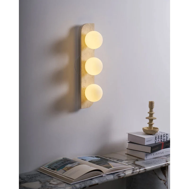 Wandlamp Travertin G9 Glas Hout Beige Woonkamer Hal Badkamer Minimalistische Wandverlichting Sfeerverlichting Natuurlijk Design | Sansoti