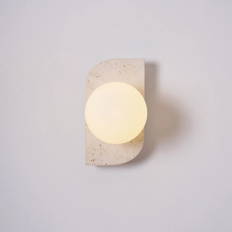 Wandlamp Travertin G9 Glas Hout Beige Woonkamer Hal Badkamer Minimalistische Wandverlichting Sfeerverlichting Natuurlijk Design | Sansoti