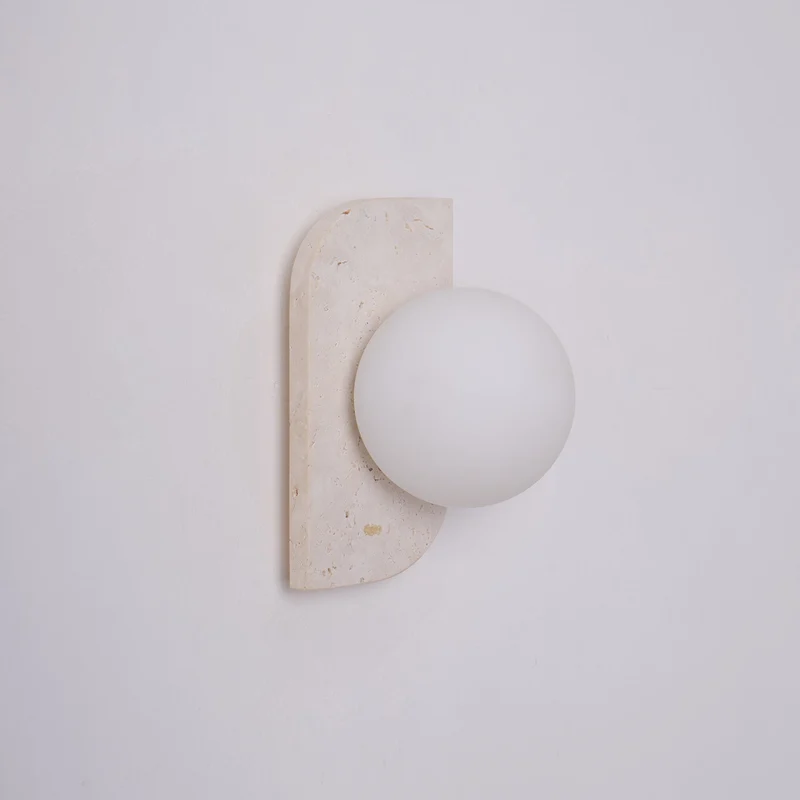 Wandlamp Travertin G9 Glas Hout Beige Woonkamer Hal Badkamer Minimalistische Wandverlichting Sfeerverlichting Natuurlijk Design | Sansoti
