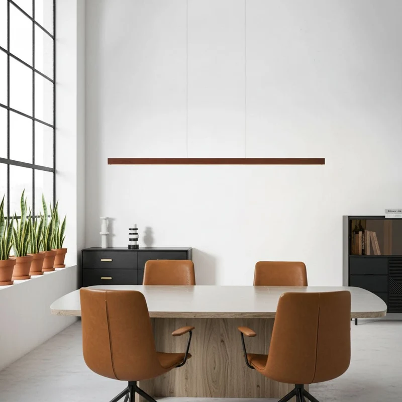LED Hanglamp Hout Lineair Warm Licht Eettafel Kookeiland Minimalistisch Japandi Design Verstelbaar Snoer Balklamp | Sansoti