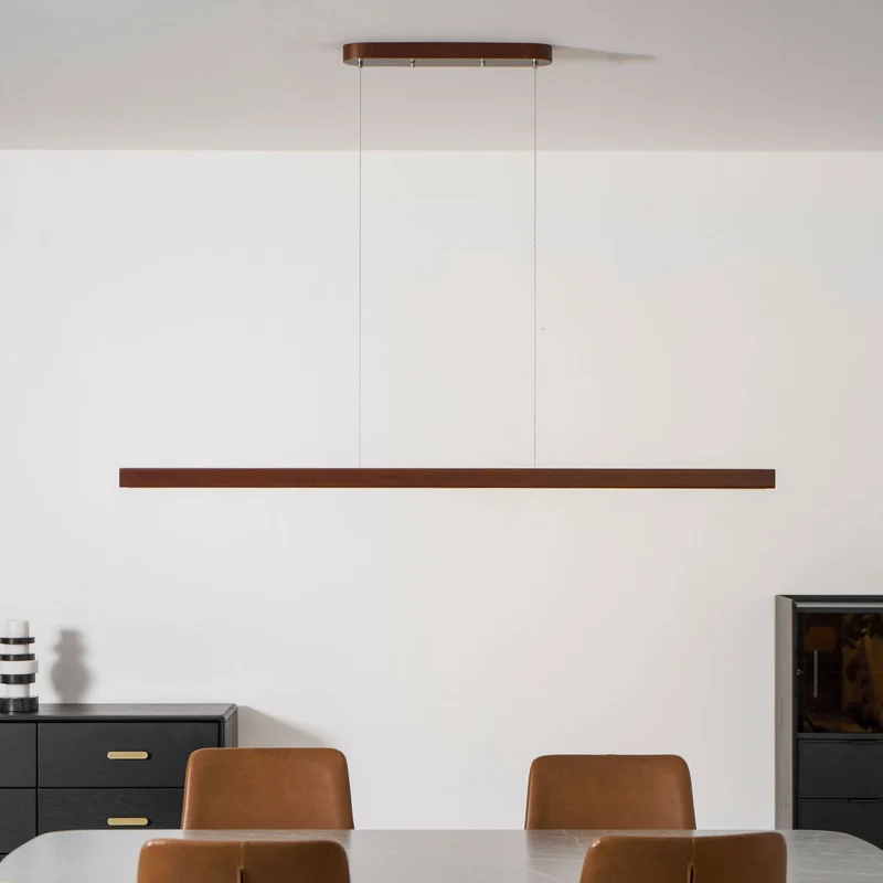 LED Hanglamp Hout Lineair Warm Licht Eettafel Kookeiland Minimalistisch Japandi Design Verstelbaar Snoer Balklamp | Sansoti