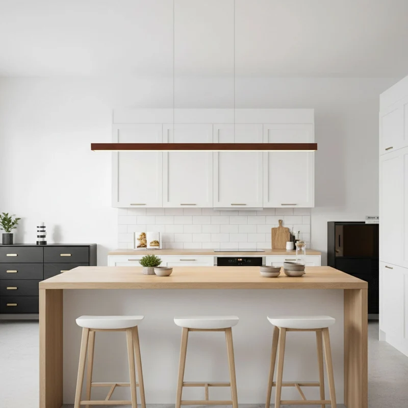 LED Hanglamp Hout Lineair Warm Licht Eettafel Kookeiland Minimalistisch Japandi Design Verstelbaar Snoer Balklamp | Sansoti