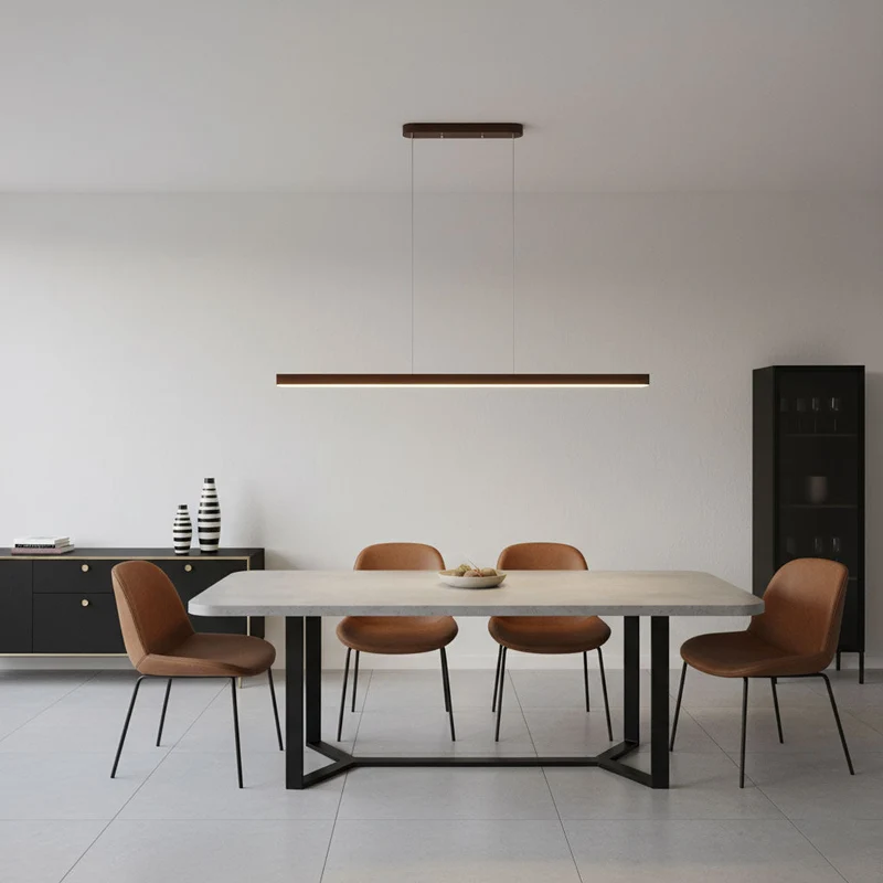 LED Hanglamp Hout Lineair Warm Licht Eettafel Kookeiland Minimalistisch Japandi Design Verstelbaar Snoer Balklamp | Sansoti